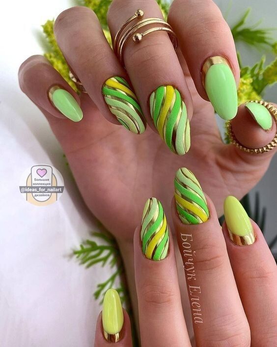 modele unghii galben cu verde