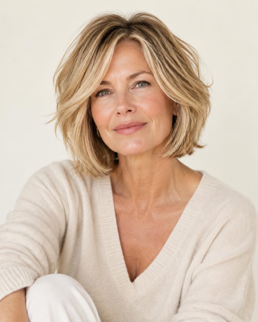 tunsoare bob filat blond cu mișcare naturală