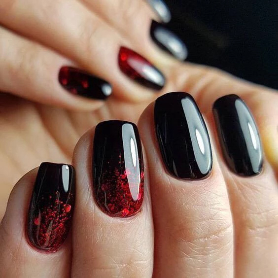 modele unghii ombre rosu cu negru