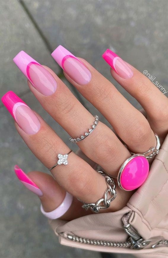 unghii cu gel french roz